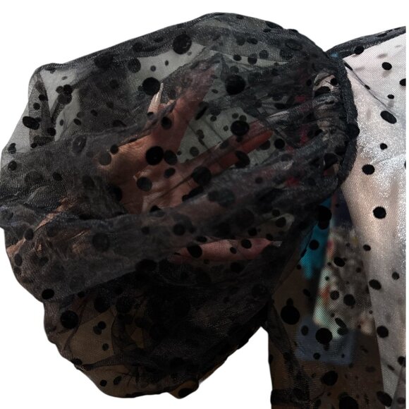 NEW Polka Dot Sheer Black Puff Sleeve Button-Up Blouse By Haute Monde Size S - Picture 8 of 13